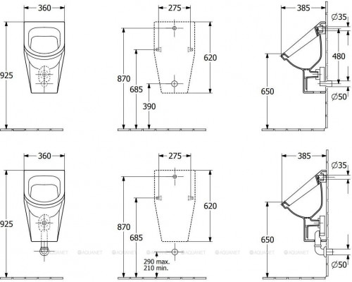 Писсуар Villeroy & Boch Architectura 355x385 мм скрытый подвод 55740001