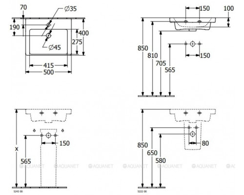 Раковина компактная Villeroy & Boch Subway 3.0 500x400x145 мм 43705001
