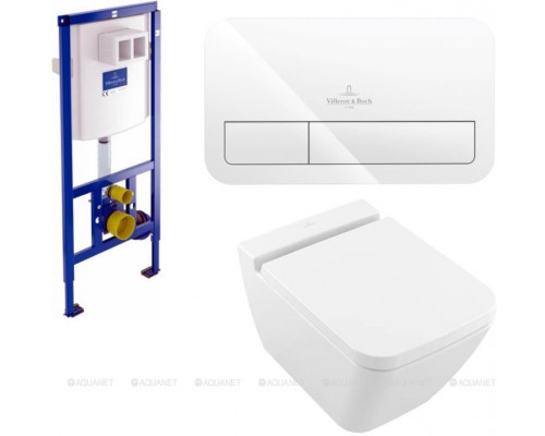 Комплект 4 в 1 Villeroy & Boch Finion унитаз подвесной с сиденьем, инсталляцией и белой клавишей 4664R0R1/92246100/92249068/9M88S1R1
