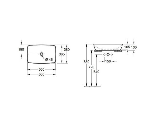Раковина накладная Villeroy & Boch Artis 58х38 см TitanCeram альпийский белый 41725801