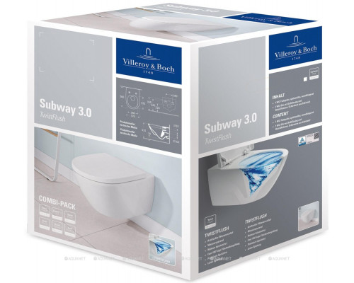 Унитаз подвесной Villeroy & Boch Subway 3.0 375x560 мм с сиденьем 4670TS01