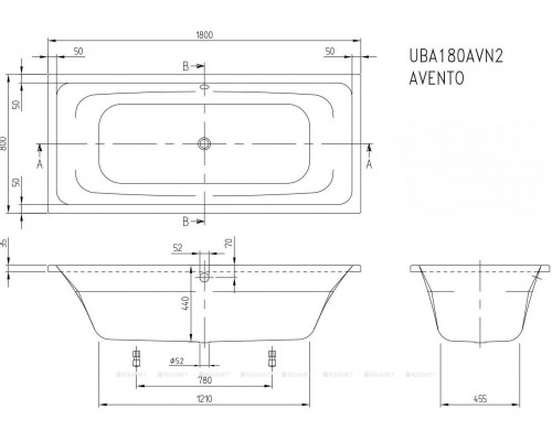 Ванна акриловая Villeroy & Boch Avento 1800x800 мм UBA180AVN2V-01