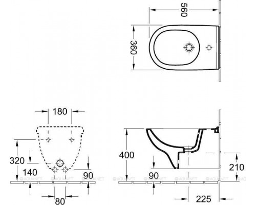 Биде подвесное Villeroy & Boch ONovo 360x560 мм 54600001