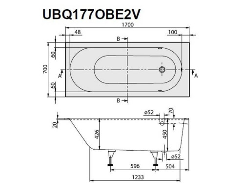 Ванна встраиваемая прямоугольная Villeroy & Boch Oberon 170x70x45 см белый UBQ177OBE2V-01