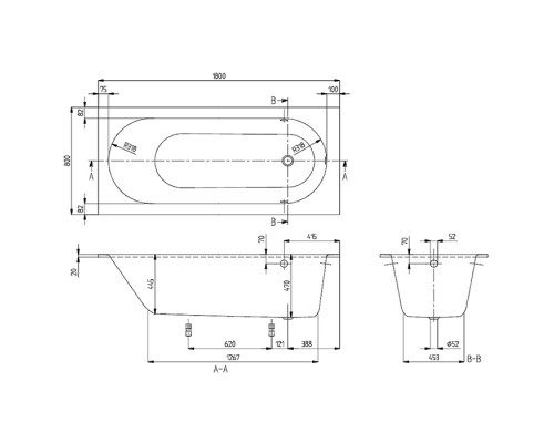 Ванна встраиваемая прямоугольная Villeroy & Boch Oberon 180x80x47 см Quaryl с ножками белый UBQ180OBE2V-01