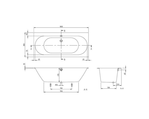 Ванна встраиваемая Villeroy & Boch Subway 3.0 180х80 см Quaryl с ножками и сливом-переливом UBQ180OBR2DV-01