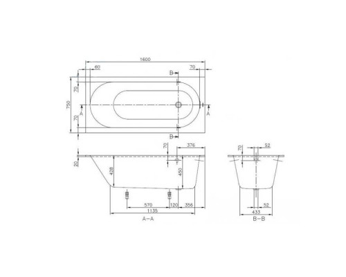 Ванна встраиваемая прямоугольная Villeroy & Boch Oberon 160x75x45 см белый UBQ160OBE2V-01
