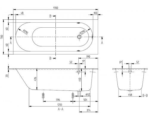 Ванна квариловая Villeroy & Boch Oberon Solo 170x70 см с ножками белая UBQ177OBE2V-01