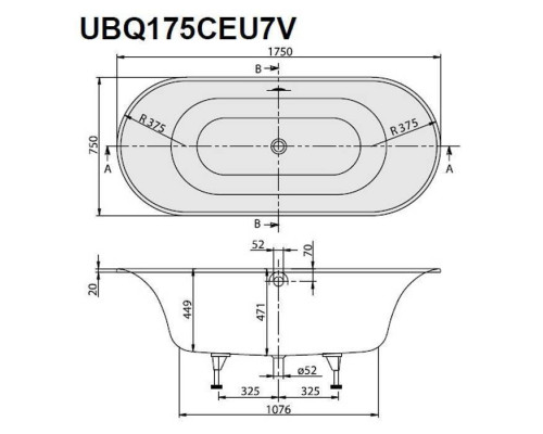 Ванна встраиваемая Villeroy & Boch Cetus 175х75 см овальная UBQ175CEU7V-01