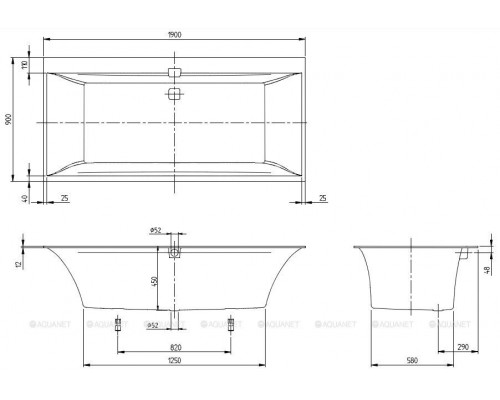 Ванна квариловая Villeroy & Boch Squaro Edge 12 190x90 см комплект с ножками и сливом-переливом UBQ190SQE2DV-01